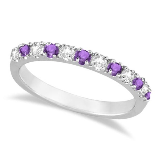 Diamond and Amethyst Ring Guard Stackable Band 14k White Gold 0.32ctw
