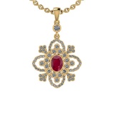 Certified 2.70 Ctw SI2/I1 Ruby And Diamond 14K Yellow Gold Vintage Style Necklace