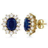 Oval Blue Sapphire and Diamond Accented Earrings 14k Yellow Gold 7.10ctw