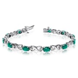 Oval Emerald and Diamond XOXO Link Bracelet 14k White Gold 7.00ctw