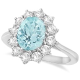 Oval Aquamarine and Diamond Accented Ring in 14k White Gold 3.60ctw