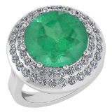 Certified 7.30 Ctw Emerald And Diamond Ladies Fashion Halo Ring 14K White Gold (VS/SI1) MADE IN USA
