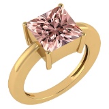 Certified 1.50 Ctw Morganite Princess Cut 14k Yellow Gold Solitaire Ring (VS/SI1) MADE IN USA