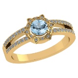 0.74 Ctw SI2/I1 Aquamarine And Diamond 14k Yellow Gold Anniversary Halo Ring