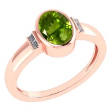 Certified 1.28 Ctw Peridot And Diamond 14k Rose Gold Ring