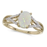 Oval Opal and Diamond Cocktail Ring 14K Yellow Gold 0.70ctw