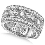 Vintage Style Style Byzantine Wide Band Diamond Ring 14k White Gold 1.37ctw