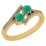 0.65 Ctw I2/I3 Emerald And Diamond 14K Yellow Gold Ring