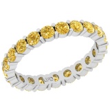 2.06 Ctw i2/i3 Treated Fancy Yellow Diamond Style Prong Set 14K White Gold Eternity Band Ring