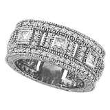 Round and Princess Eternity Diamond Byzantine Ring 14k White Gold 1.72ctw