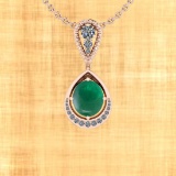 Certified 9.78 Ctw Emerald And Diamond I1/I2 14K Rose Gold Victorian Style Pendant Necklace