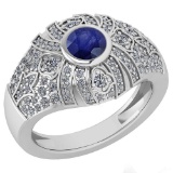 Certified 1.04 Ctw Blue Sapphire And Diamond Ladies Fashion Halo Ring 14k White Gold MADE IN USA (VS
