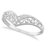 Antique style Style Chevron Diamond Ring 14k White Gold 0.05ctw