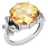 Certified 6.20 Ctw Citrine And Diamond VS/SI1 Ring 14K White Gold MADE IN USA