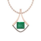 Certified 2.67 Ctw Emerald and Diamond I2/I3 14K Rose Gold Victorian Style Pendant Necklace