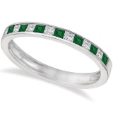 Channel Set Diamond and Emerald Ring Band 14k White Gold 0.60ctw
