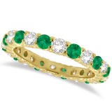 Emerald and Diamond Eternity Ring Band 14k Yellow Gold 1.07ctw