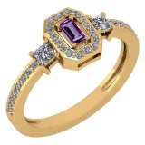 Certified 0.55 Ctw Amethyst And Diamond 14k Yellow Gold Ring