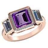 Certified 2.55 CTW Genuine Amethyst And Diamond 14K Rose Gold Ring