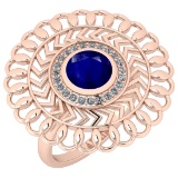 1.43 Ctw I2/I3 Blue Sapphire And Diamond 14K Rose Gold Antique Style Wedding Ring