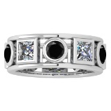 Certified 3.00 Ctw I2/I3 Treated Fancy Black And White Diamond 14K White Gold Vingate Style Band Rin