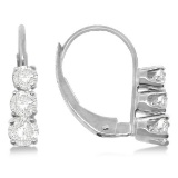 Three-Stone Leverback Diamond Earrings 14k White Gold 0.50ctw