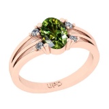 1.35 Ctw I2/I3 Green sapphire And Diamond 14K Rose Gold Promises Ring