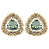 1.42 Ctw Green Amethsyt And Diamond 14k Yellow Gold Stud Earrings