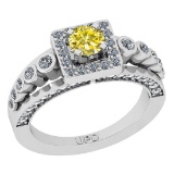 1.00 Ctw I2/I3 reated Fancy Yellow And White Diamond 10K White Gold Anniversary Ring