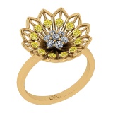 0.65 Ctw i2/i3 Treated Fancy Yellow and White Diamond 14K Yellow Gold Flower Engagement Halo Ring