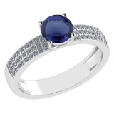 Certified 0.97 Ctw Blue Sapphire And Diamond 18k White Gold Ring (G-H VS/SI1)