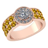 Certified 2.08 Ctw I2/I3 Yellow Sapphire And Diamond 14K Rose Gold Victorian Style Engagement Halo R