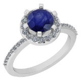 1.52 Ctw SI2/I1 Blue Sapphire And Diamond 14K White Gold Engagement Halo Ring
