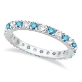 Fancy Blue and White Diamond Eternity Ring Band 14K White Gold 1.00 ctw