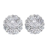 Diamond Clusters Flower Stud Earrings in 14k White Gold 1.00 ctw