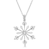 Snowflake Shaped Diamond Pendant Necklace 14k White Gold 0.77ctw
