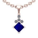 1.39 Ctw I2/I3 Blue Sapphire And Diamond 14K Rose Gold Pendant