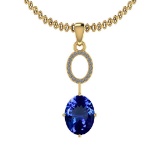Certified 4.50 Ctw VS/SI1 Tanzanite And Diamond 14k Yellow Gold Victorian Style Necklace