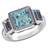Certified 3.15 CTW Genuine Aquamarine And Diamond 14K White Gold Ring