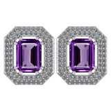 3.66 Ctw Amethyst And Diamond 14k White Gold Halo Stud Earring