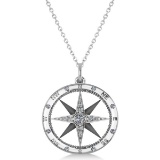 Compass Necklace Pendant Diamond Accented 14k White Gold 0.19ctw