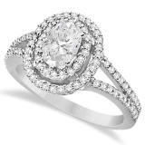Double Halo Diamond and Moissanite Engagement Ring 14K White Gold 1.34ctw