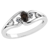 Certified 0.22 Ctw Smoky Quarzt And Diamond 14k White Gold Simple Ring