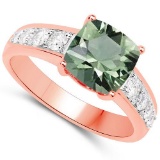 Certified 2.35 CTW Genuine Green Amethyst And Diamond 14K Rose Gold Ring