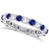 Blue Sapphire and Diamond Eternity Ring Band 14k White Gold 1.07ctw