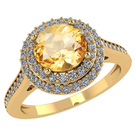 Certified 2.52 CTW Genuine Citrine And Diamond 14K Yellow Gold Ring