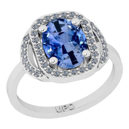 1.75 Ctw I2/I3 sapphire And Diamond 10K White Gold Engagement Ring