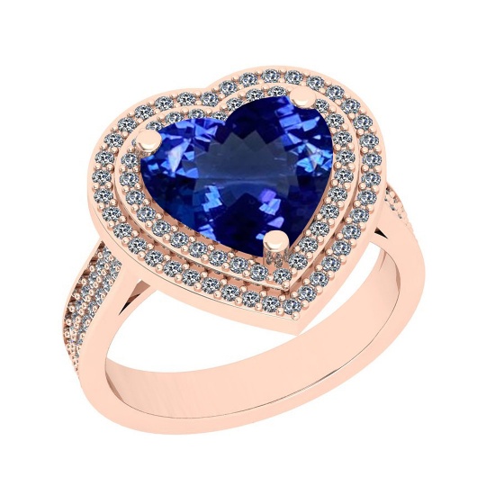 Certified 5.07 Ctw VS/SI1 Tanzanite And Diamond 14k Rose Gold Vingate Style Engagement Halo Ring