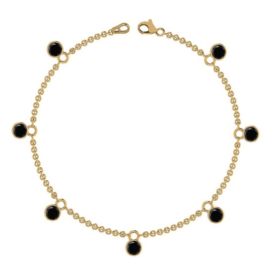 0.70 Ctw i2/i3 Treated Fancy Black Diamond 14K Yellow Gold Dangling Bracelet