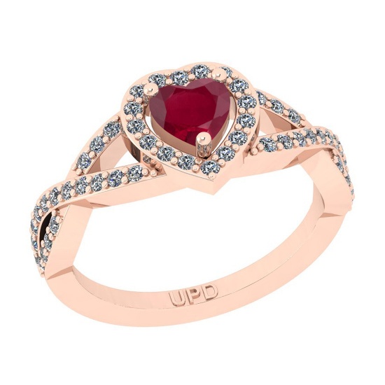 0.90 Ctw SI2/I1 Ruby And Diamond 14K Rose Gold Engagement Ring